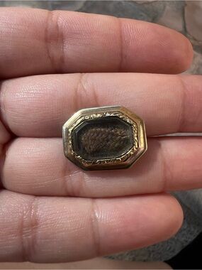 Antique Octagonal Hairwork Mourning Pin in 10k solid gold